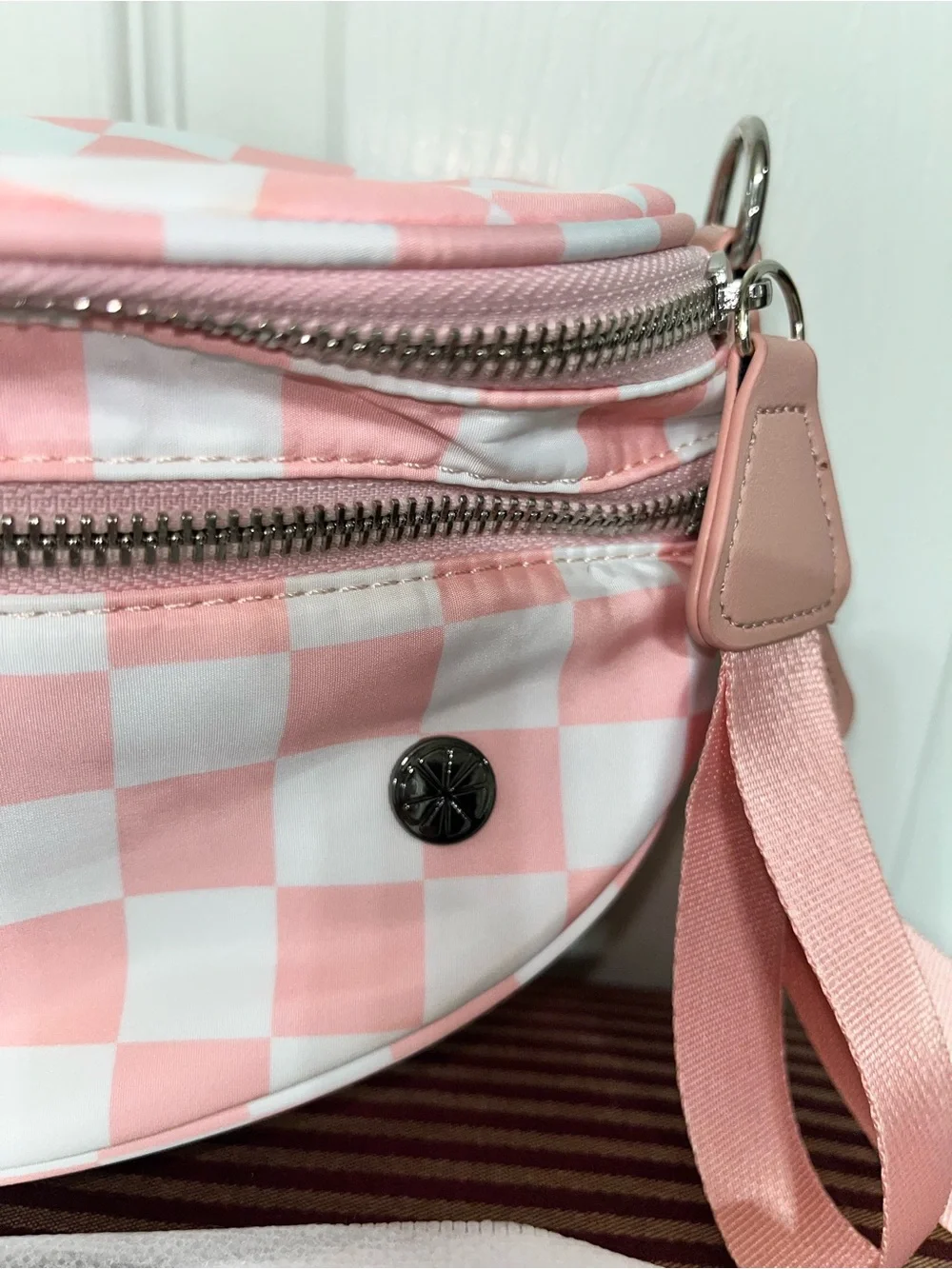 Lemon Drop Shop Pink Checkered Mini Crossbody Bum Bag